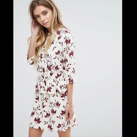 GANNI Pleated Crepe Ivory Floral Viscose Dress - Picture 1 of 14